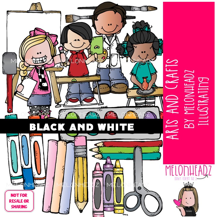 Arts and Crafts clip art, School Supplies clip art, Art Class BLACK AND WHITE