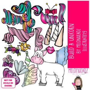 Build A Unicorn clip art, sequence, body parts, wings COLORED Version
