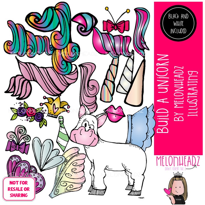 Build a Unicorn clip art, sequence, body parts, wings COMBO PACK