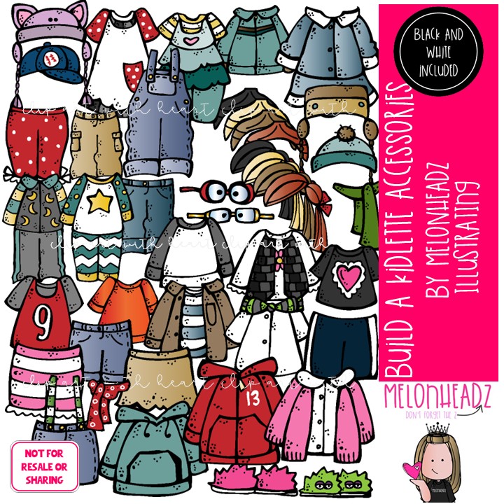 Build a kidlette Accessory clip art, digital paper doll COMBO PACK