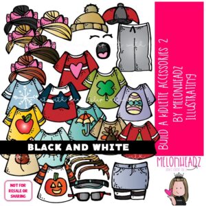 Build a Kidlette clip art Accessories Set 2, Build A Kid clip art BLACK AND WHITE