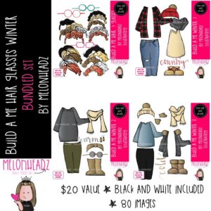 Build a Me clip art, Hair & Glasses, Winter Bundled Set