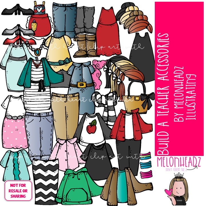 Build A Teacher Accessories clip art, Me, digital paper doll COLORED Version