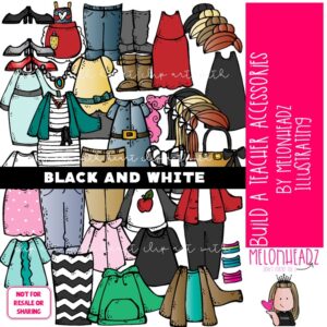Build A Teacher Accessories clip art, Me, digital paper doll BLACK & WHITE