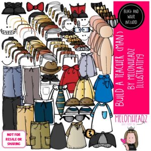 Build a Teacher clip art, Man, digital paper doll COMBO PACK