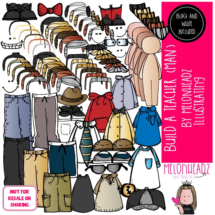 Build a Teacher clip art, Man, digital paper doll COMBO PACK