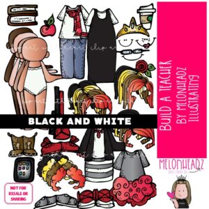 Build A Teacher clip art, Me, body, digital paper doll BLACK AND WHITE