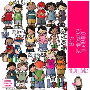 BFFS clip art, Best Friends, kids COLORED Version