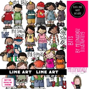 BFFS clip art, Best Friends, kids LINE ART and BLACK AND WHITE