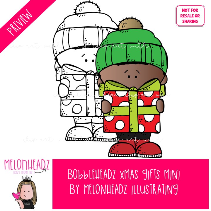 Bobbleheadz with Christmas gifts clip art Mini - Image 2