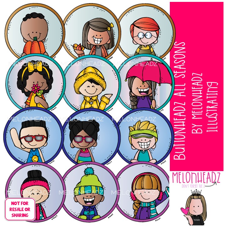 Buttonheadz clip art, Seasons, circles COLORED Version