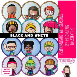 Buttonheadz clip art, Seasons, circles BLACK AND WHITE