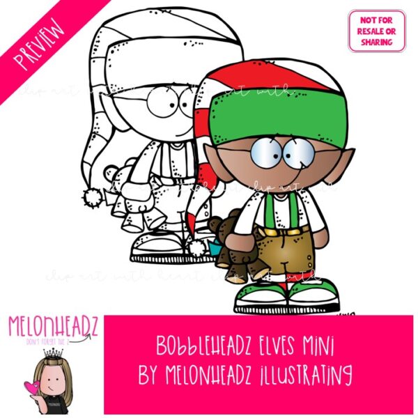 Bobbleheadz Elves clip art, Christmas Mini - Melonheadz