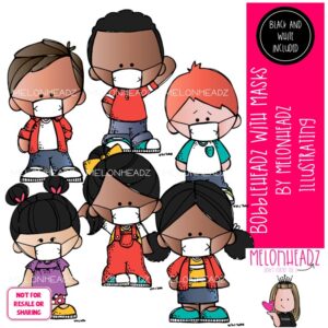 Bobbleheadz clip art, facemasks, PPE Mini