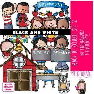 Back to School clip art Set 2, School House clip art BLACK AND WHITE