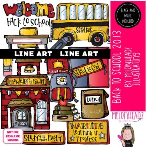 Back to School clip art 2013, School Bus clip art LINE ART and BLACK AND WHITE