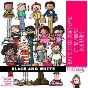 Back to School clip art, String Beanz BLACK AND WHITE