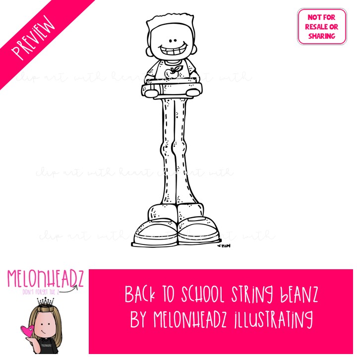 Back to School clip art, String Beanz BLACK AND WHITE - Image 2