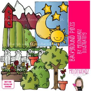 Background Pieces clip art, Tree clip art, Mountain clip art COLORED Version