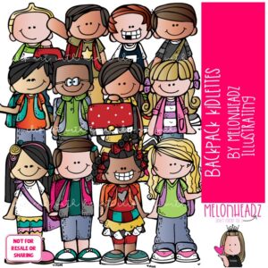 Backpack Kidlettes clip art, School clip art COLORED Version