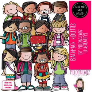 Backpack Kidlettes clip art, School clip art COMBO PACK