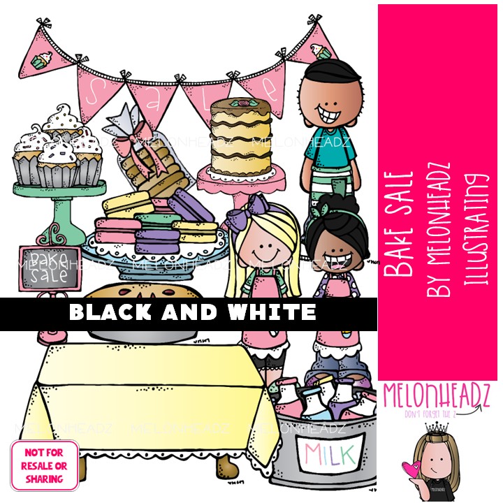 Bake Sale clip art, Fundraiser clip art, Jumble Sale clip art BLACK AND WHITE