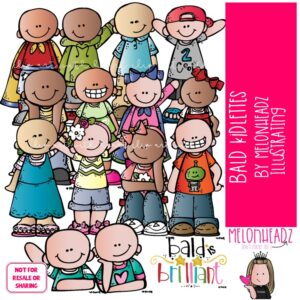 Bald Kidlettes clip art, Bald Kids clip art, Alopecia clip art COLORED Version