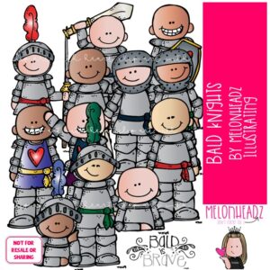 Bald Knights clip art, Bald Kidlettes clip art, Alopecia clip art COLORED Version