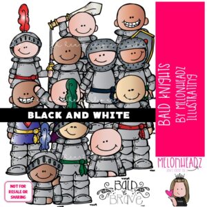 Bald Knights clip art, Bald Kidlettes clip art, Alopecia clip art BLACK AND WHITE