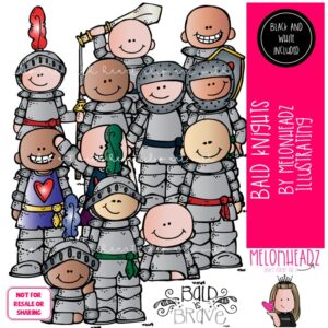 Bald Knights clip art, Bald Kidlettes clip art, Alopecia clip art COMBO PACK