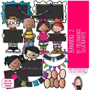 Banners clip art 2, blank frame, extra hands COLORED Version