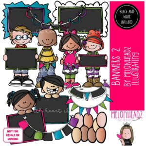 Banners clip art 2, blank frame, extra hands COMBO PACK