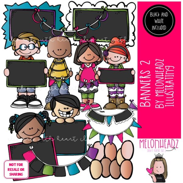 Banners clip art 2, blank frame, extra hands COMBO PACK - Melonheadz