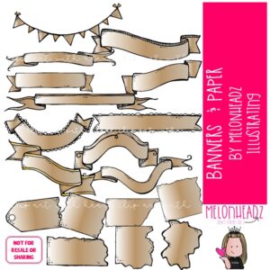 Banners and Paper clip art, blank, parchment COLORED Version