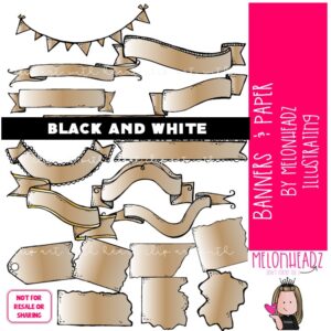 Banners and Paper clip art, blank, parchment BLACK AND WHITE
