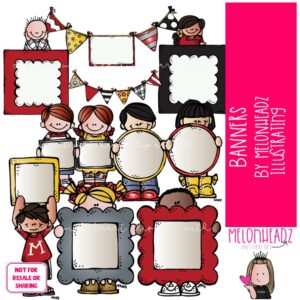 Banners clip art, blank frame, kid COLORED Version