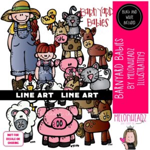 Barnyard Babies clip art, farm, animals LINE ART and BLACK AND WHITE