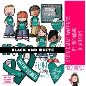 Batten Disease clip art, Awareness, ribbon BLACK AND WHITE