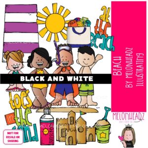 Beach clip art, sand, vacation, BLACK AND WHITE