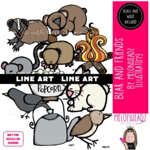 Bear and friends clip art, literature, book companion LINE ART and BLACK AND WHITE