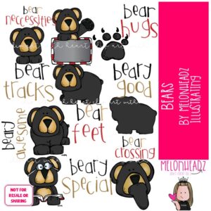 Bears clip art, black, word art COLORED Version