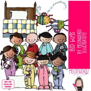 Bed Bugs clip art, pillow, pajamas COLORED Version