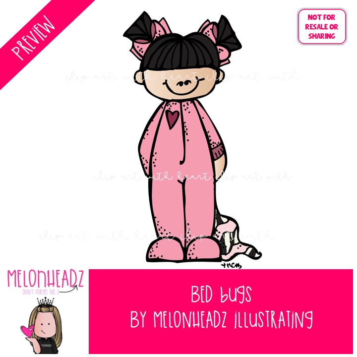 Bed Bugs clip art, pillow, pajamas COLORED Version - Image 2
