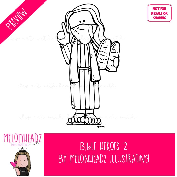 Bible Heroes clip art Part 2, Bible Story BLACK AND WHITE - Image 2