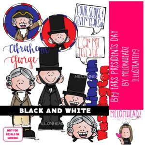 Big Ears clip art, Presidents Day BLACK AND WHITE