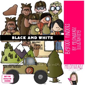 Bigfoot Finders clip art, Monster, Myth BLACK AND WHITE
