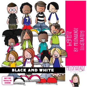 Bigfeetz clip art, kids BLACK AND WHITE
