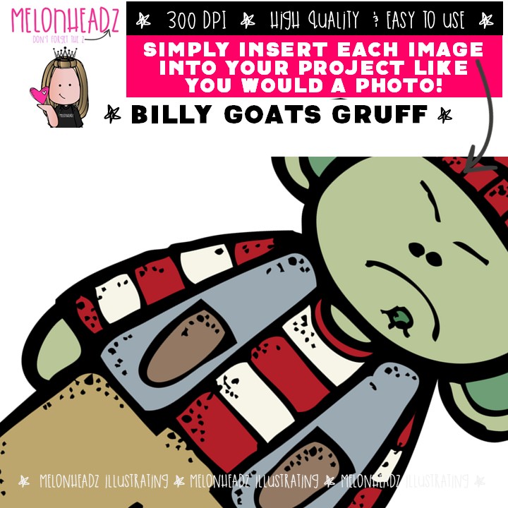 Billy Goats Gruff clip art, Ogre, Literature, COLORED Version - Image 3