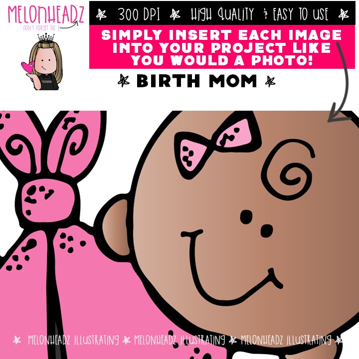 Birth Mom clip art, baby, adoption, family COLORED Version - Image 3