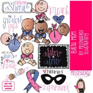 Birth Mom clip art, baby, adoption, family COLORED Version